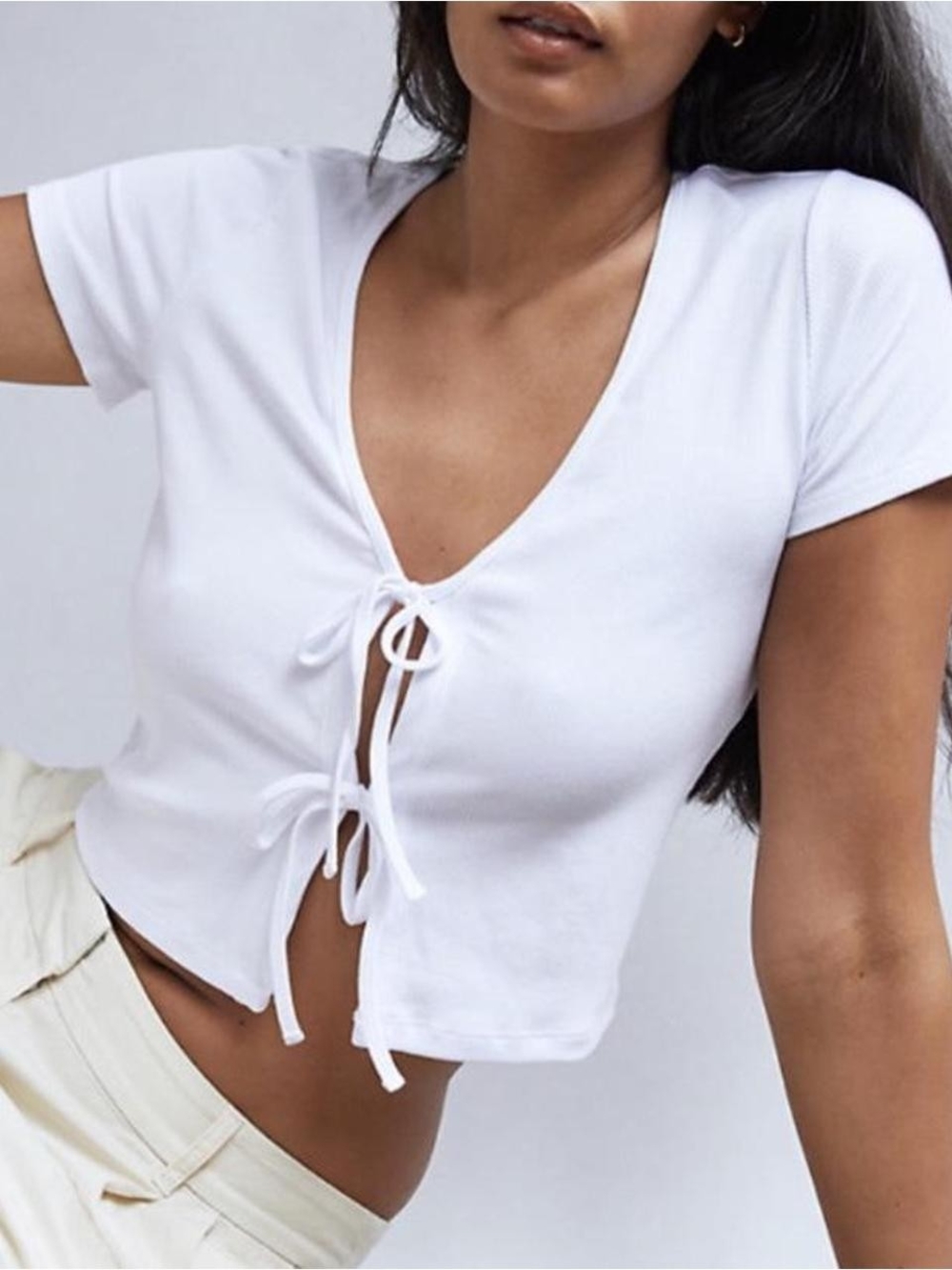 Wilfred White Tie-Front Short Sleeve Crop Top Size S